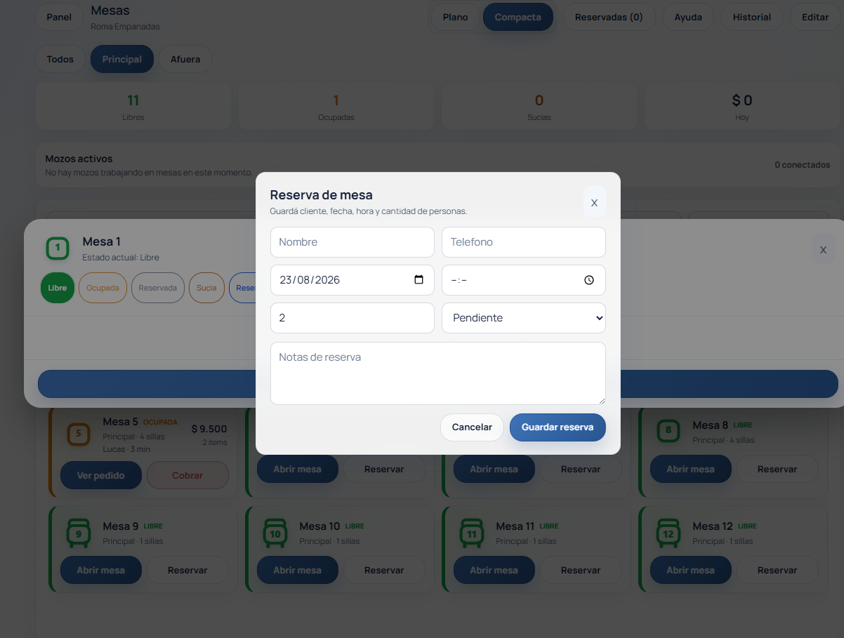 Formulario para registrar una reserva de mesa en PedidoSimple