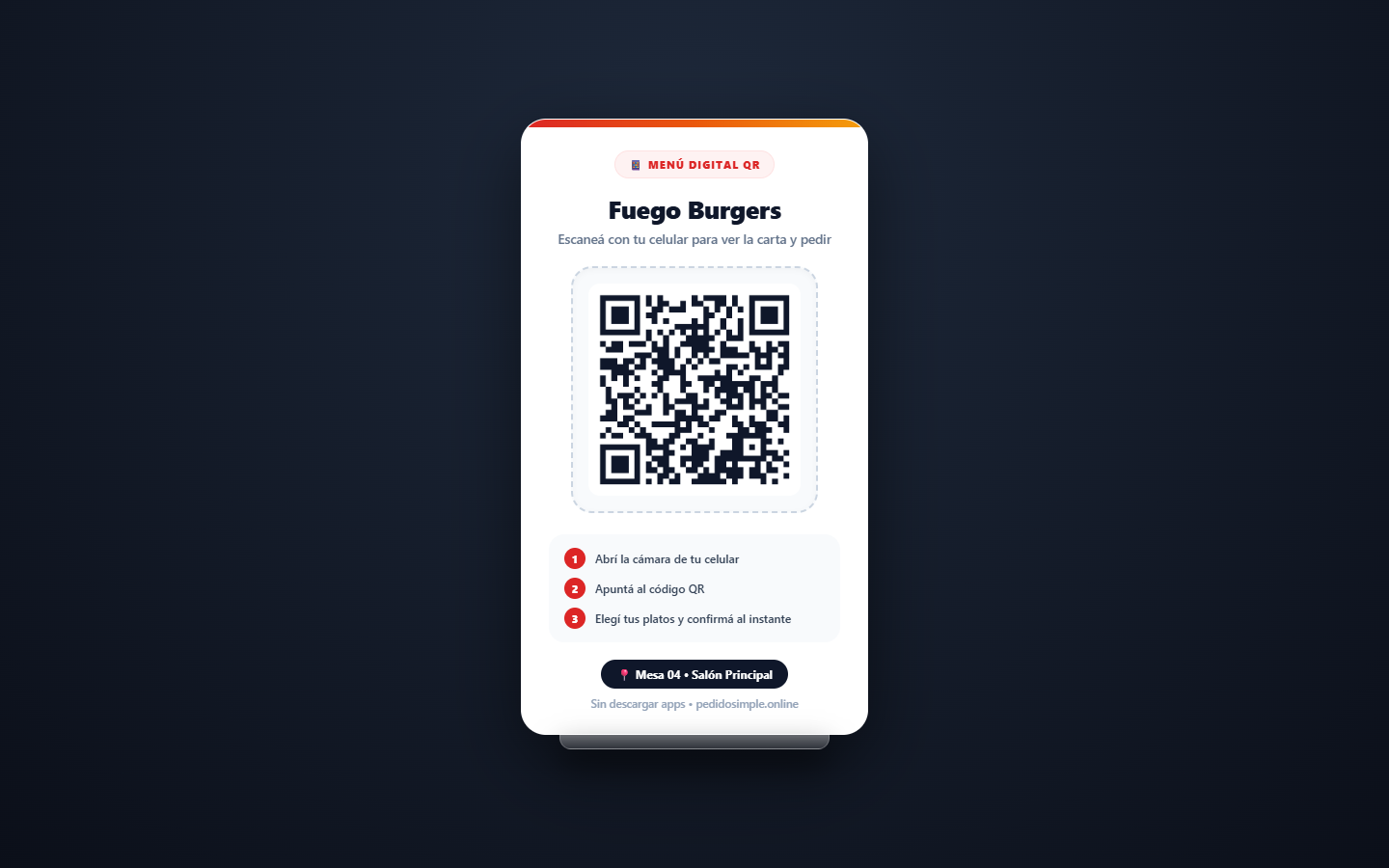 Cartel de mesa con un código QR para consultar el menú digital